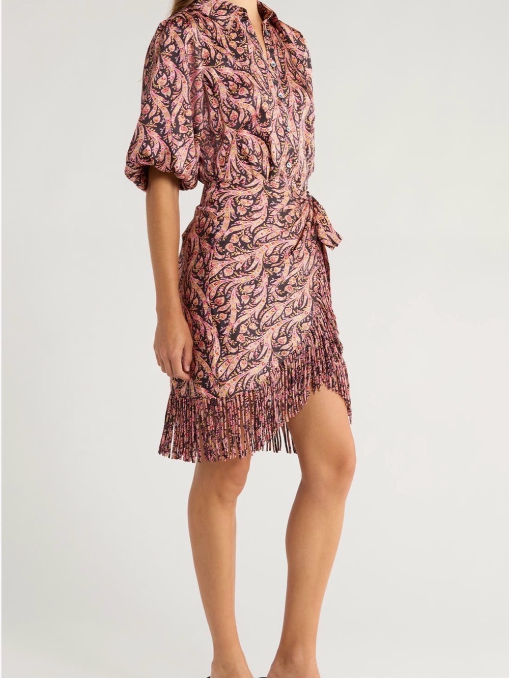 Cinq a Sept Hendrix Fringed Paisley Wrap Dress